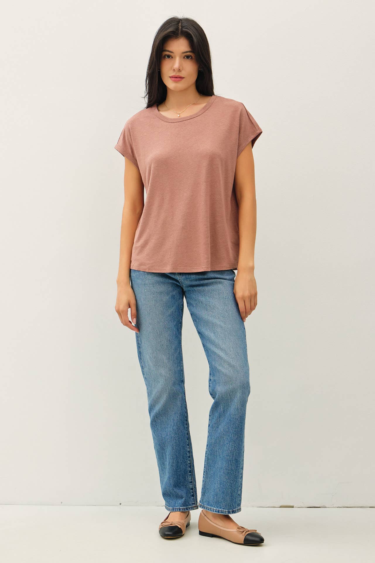 Boxy Linen Cap Sleeve Tee- Hazelnut