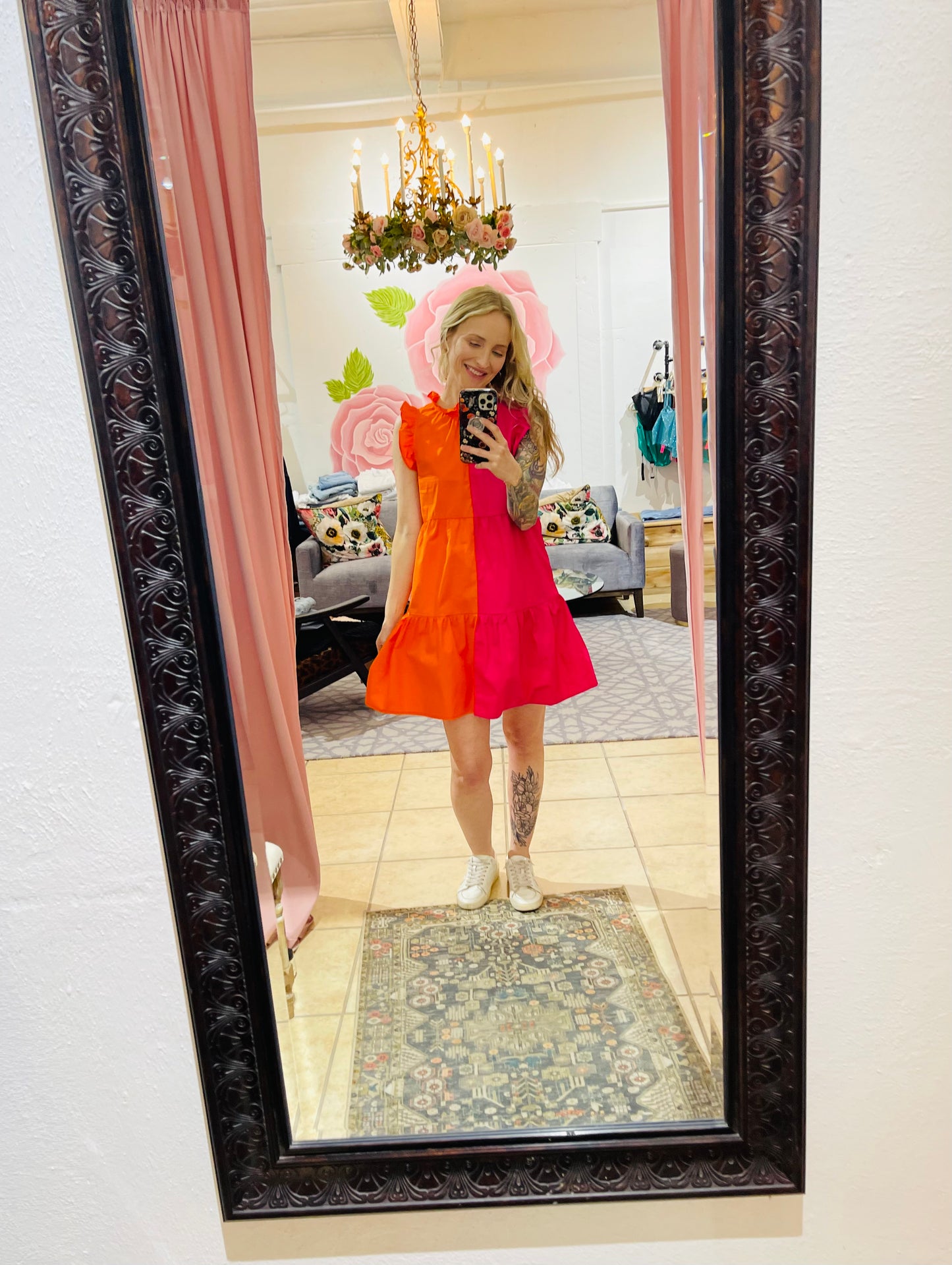 Color-blocked Tiered Dress