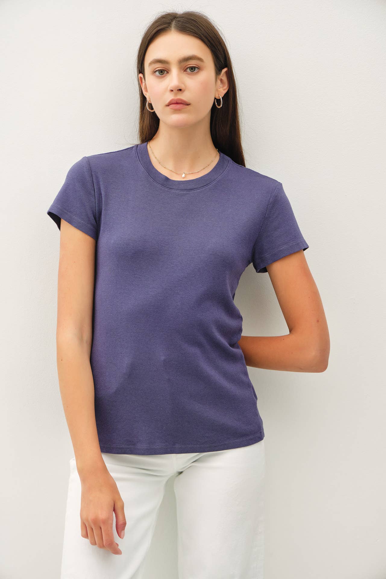 Classic Cotton Blend Crewneck- Indigo