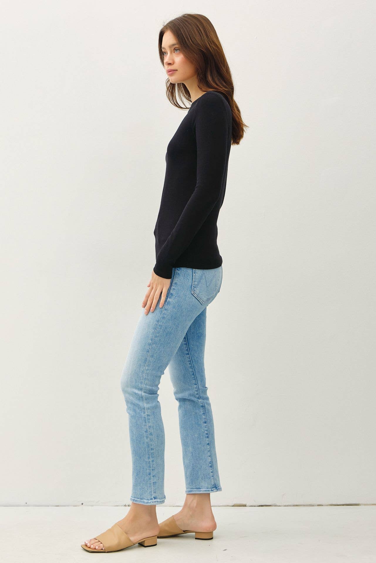 Boat Neck Long Sleeve Knit- Black