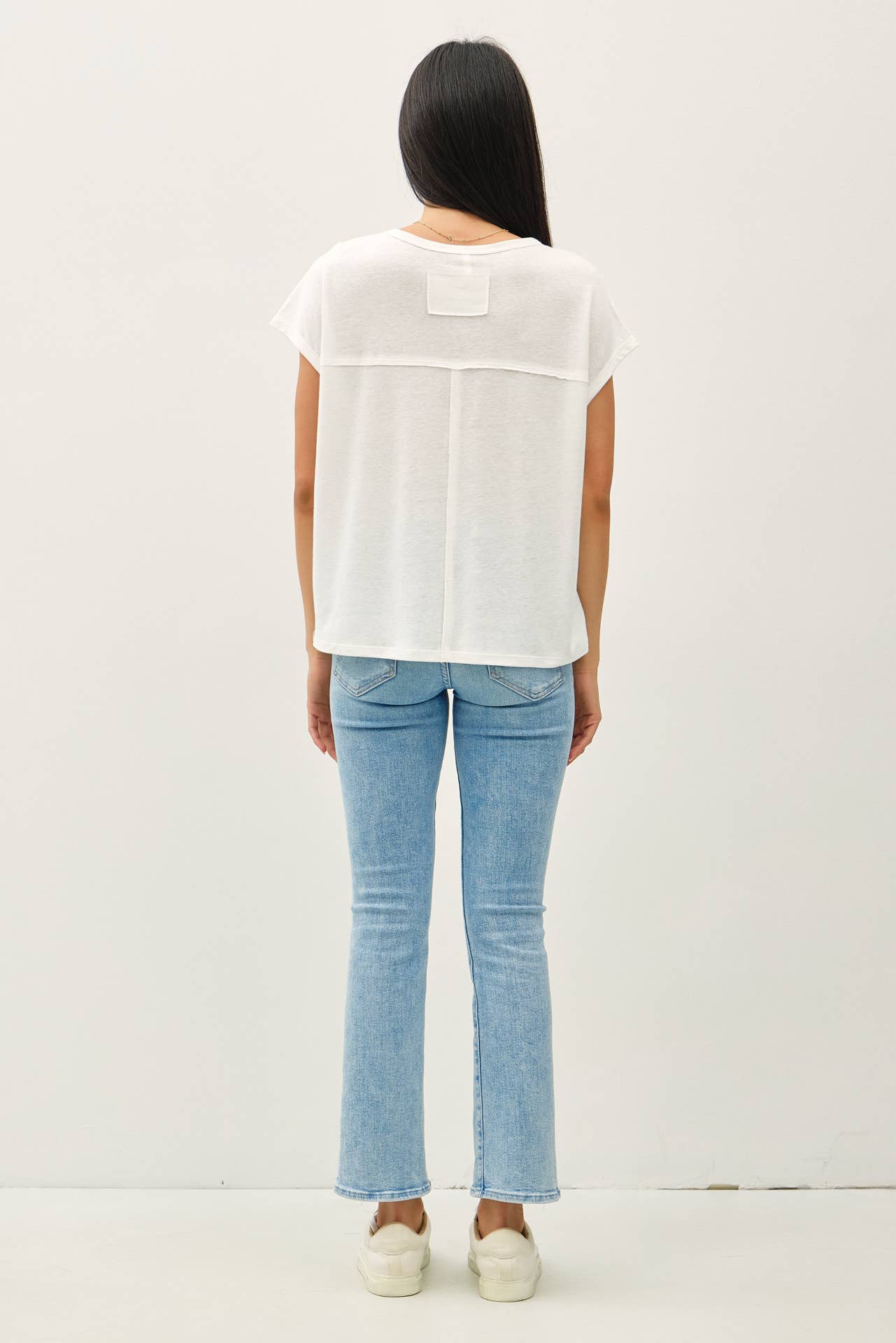 Boxy Linen Cap Sleeve Tee- Off-White