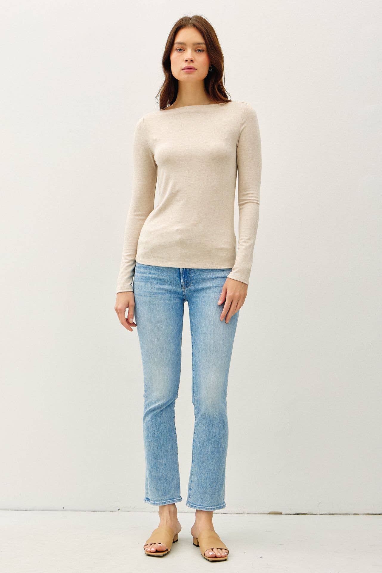 Boat Neck Long Sleeve Knit- Oatmeal