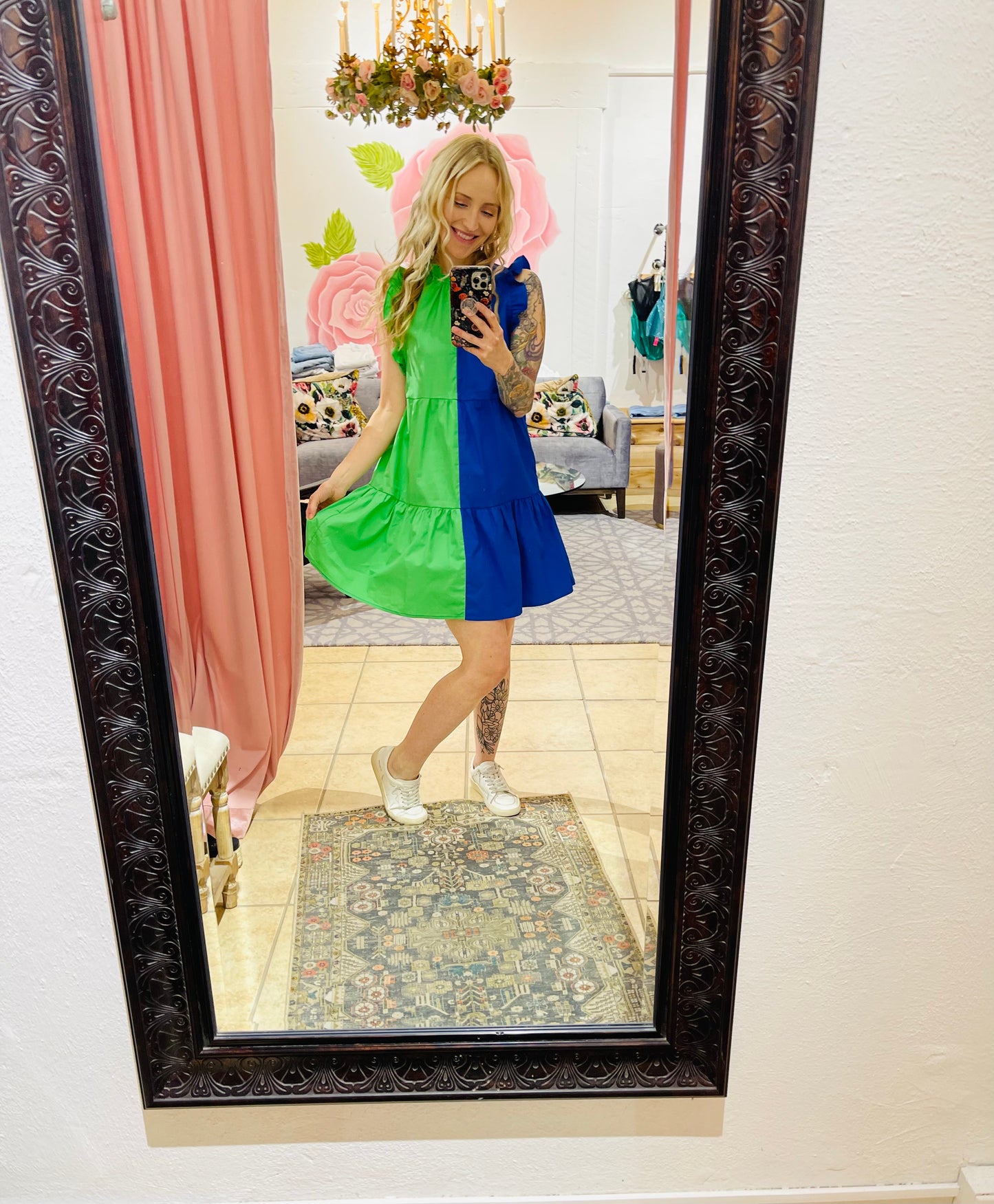 Color-blocked Tiered Dress