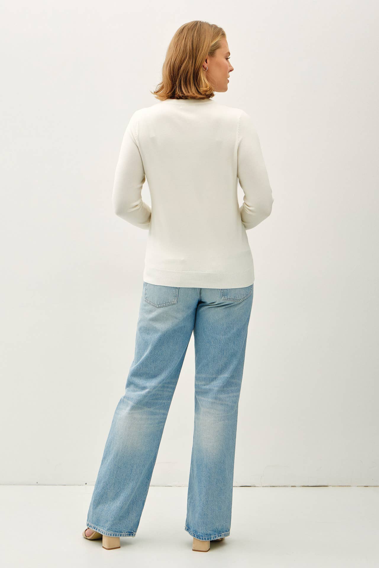+Basic Crewneck Soft Knit Sweater: Off-White