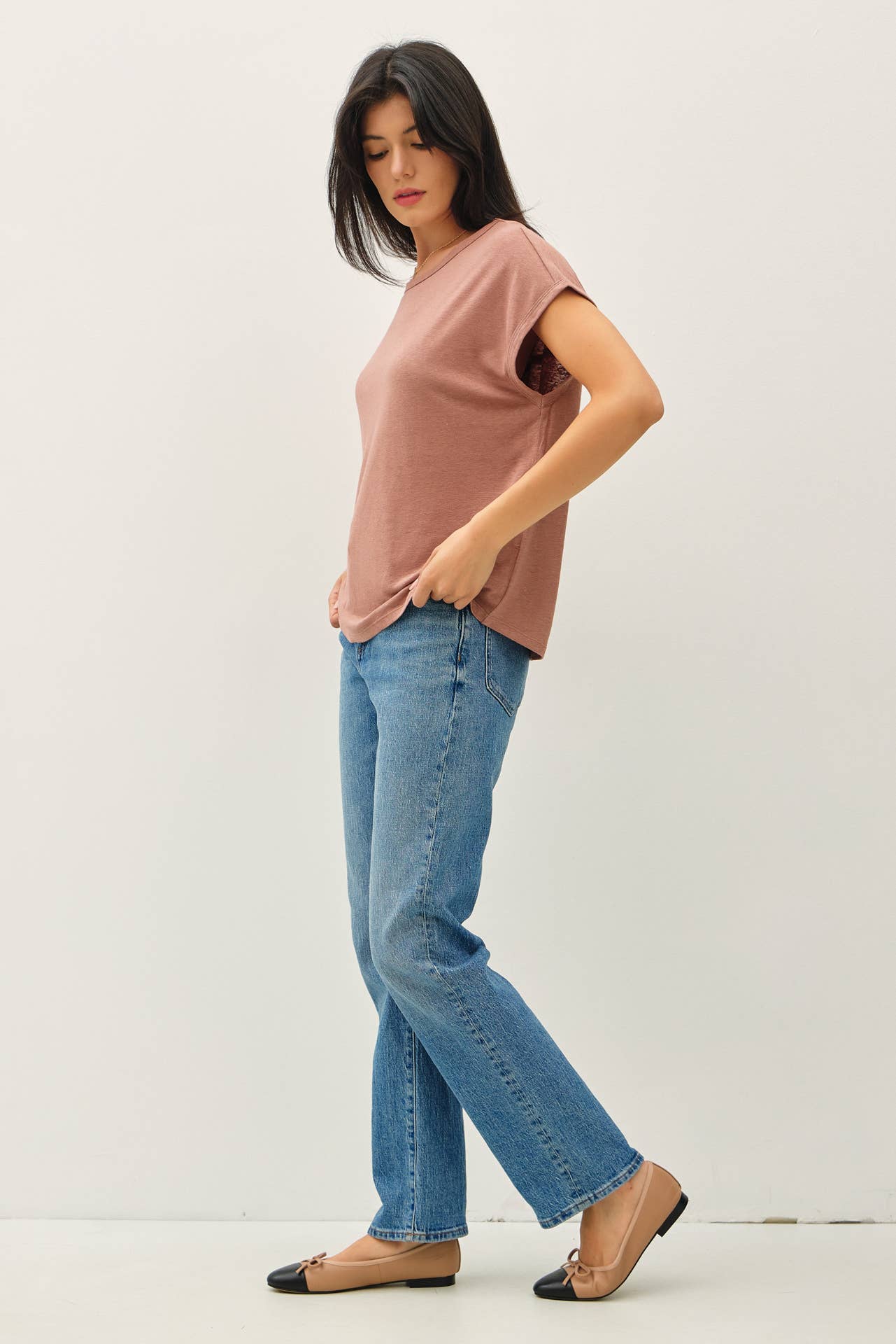 Boxy Linen Cap Sleeve Tee- Hazelnut