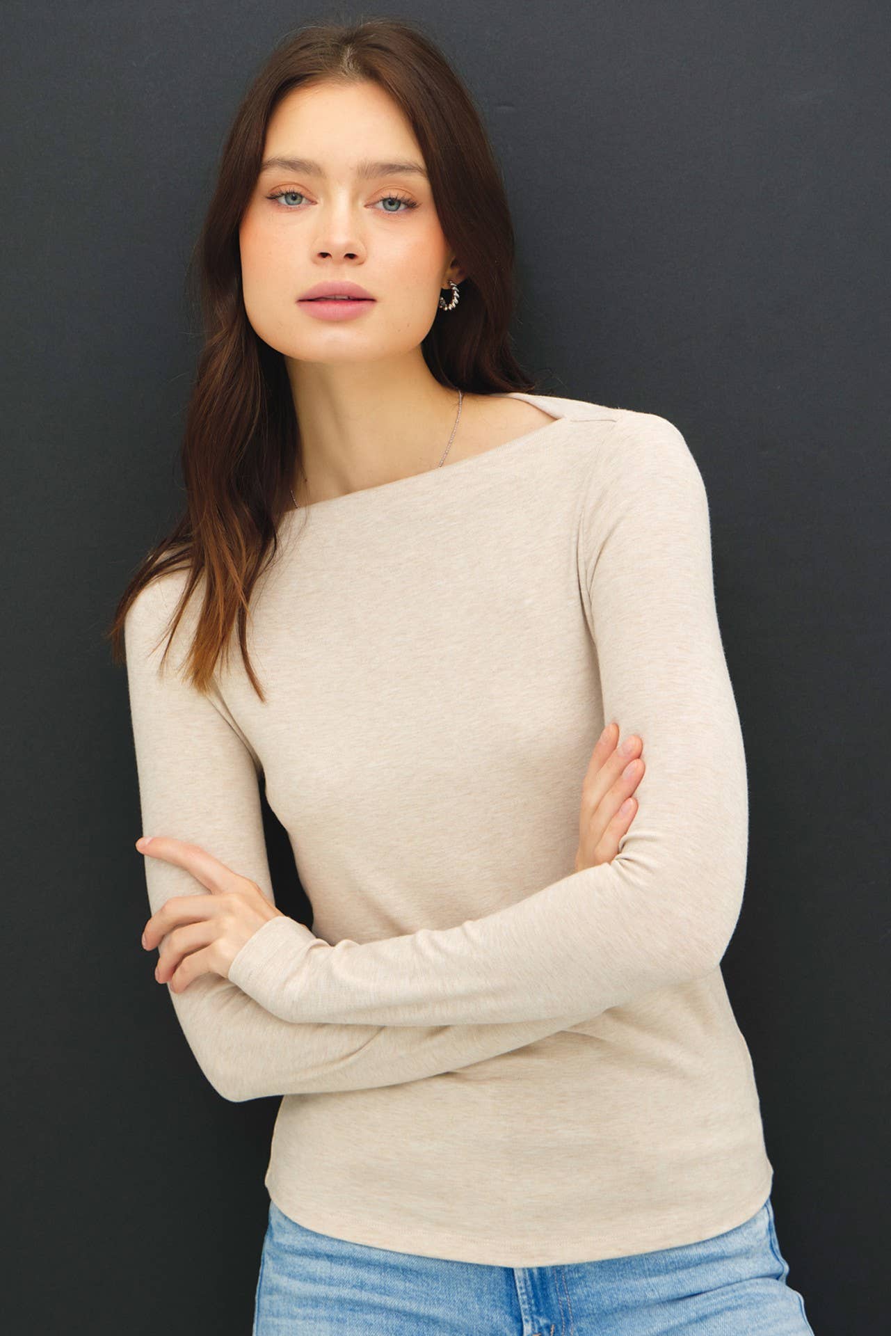 Boat Neck Long Sleeve Knit- Oatmeal