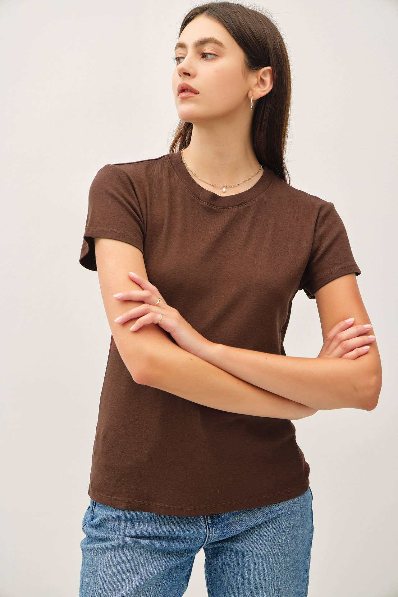 Classic Cotton Blend Crewneck- Chocolate