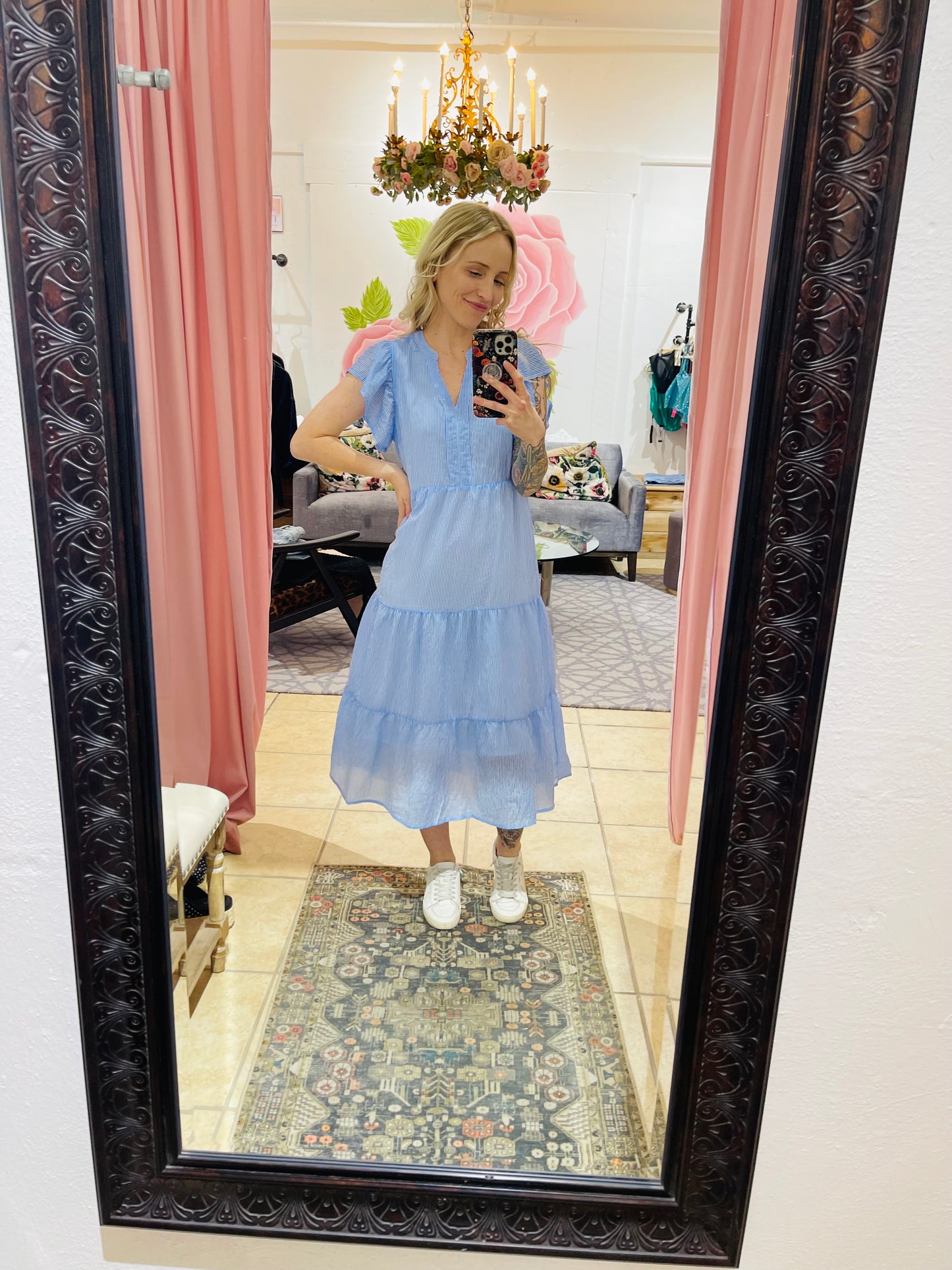 Flutter Sleeve Striped Dress