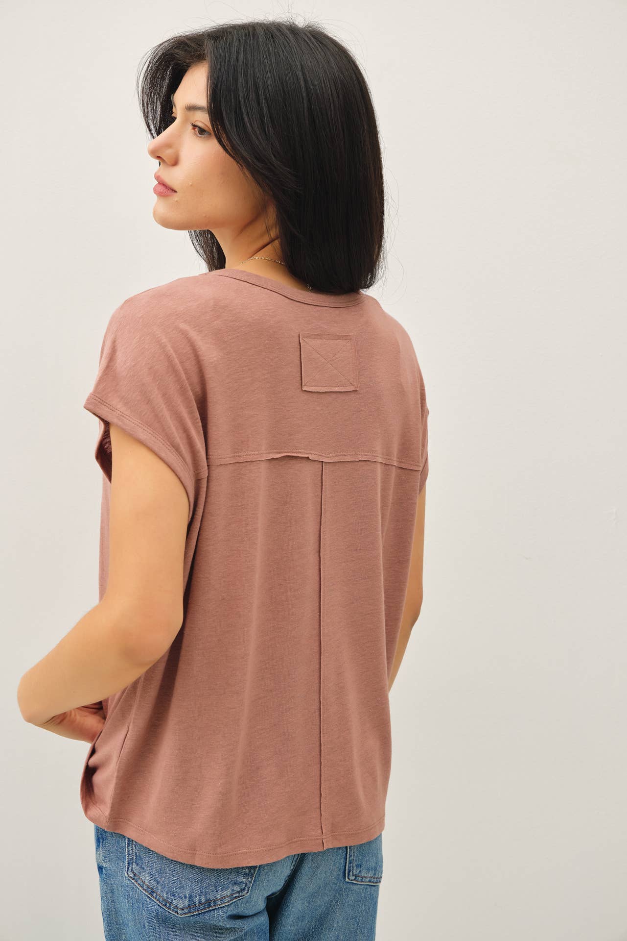 Boxy Linen Cap Sleeve Tee- Hazelnut