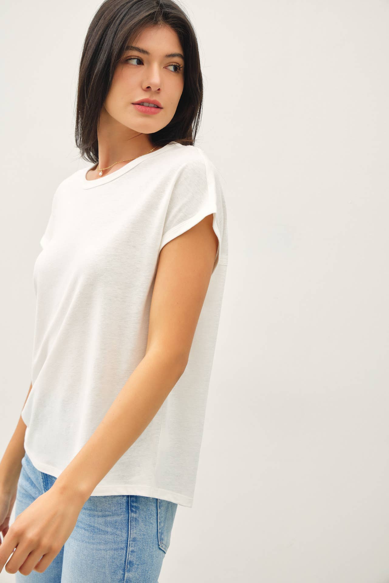 Boxy Linen Cap Sleeve Tee- Off-White