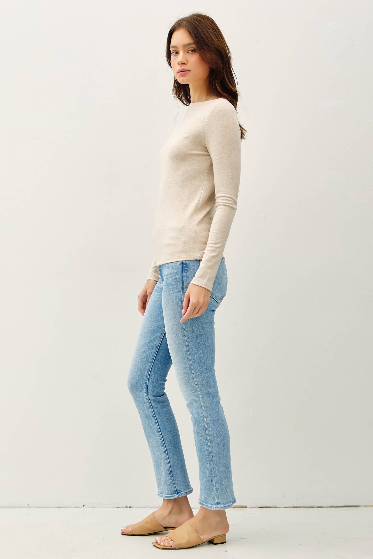 Boat Neck Long Sleeve Knit- Oatmeal