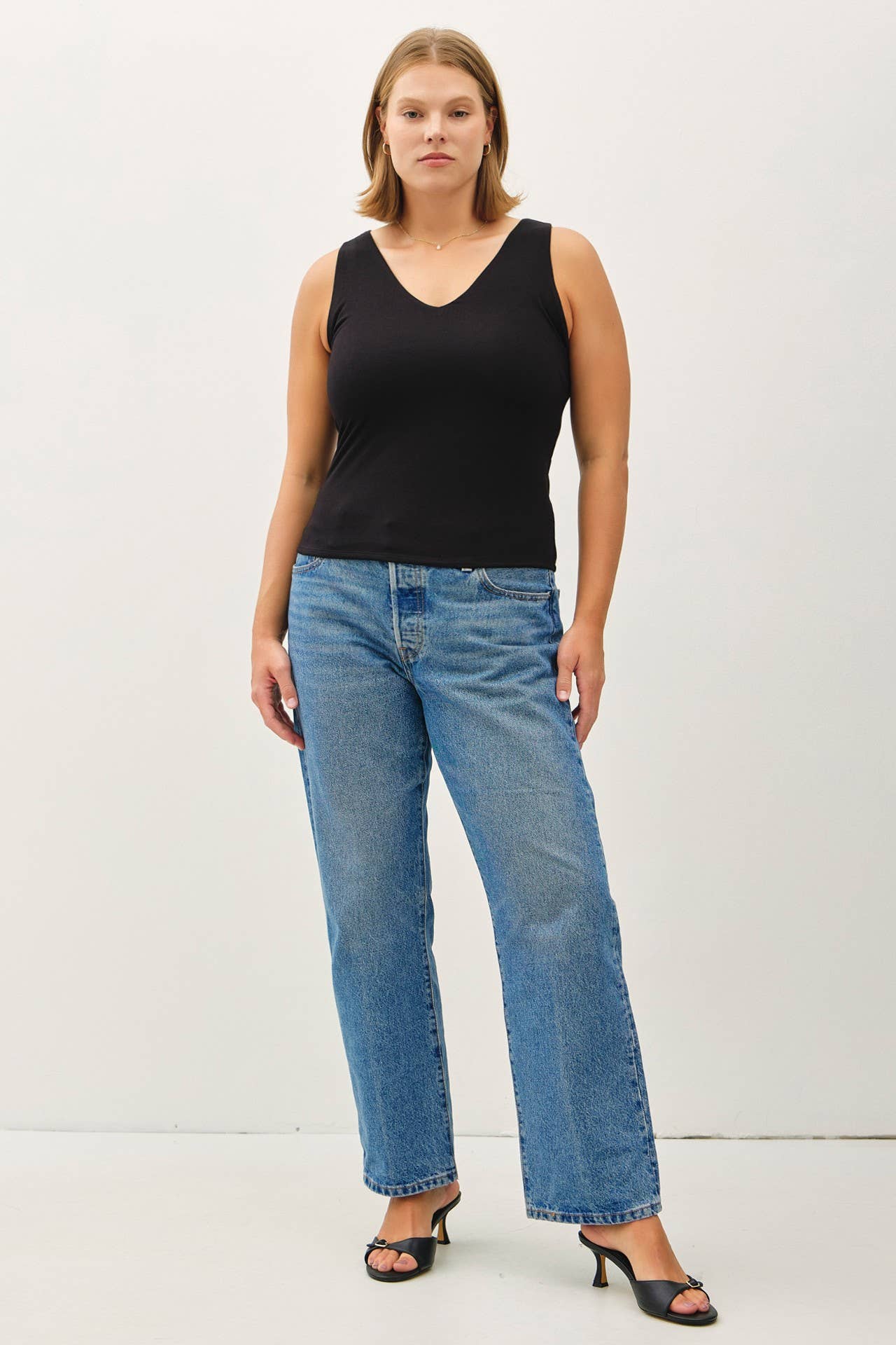 +V-Neck Tank Top- Black