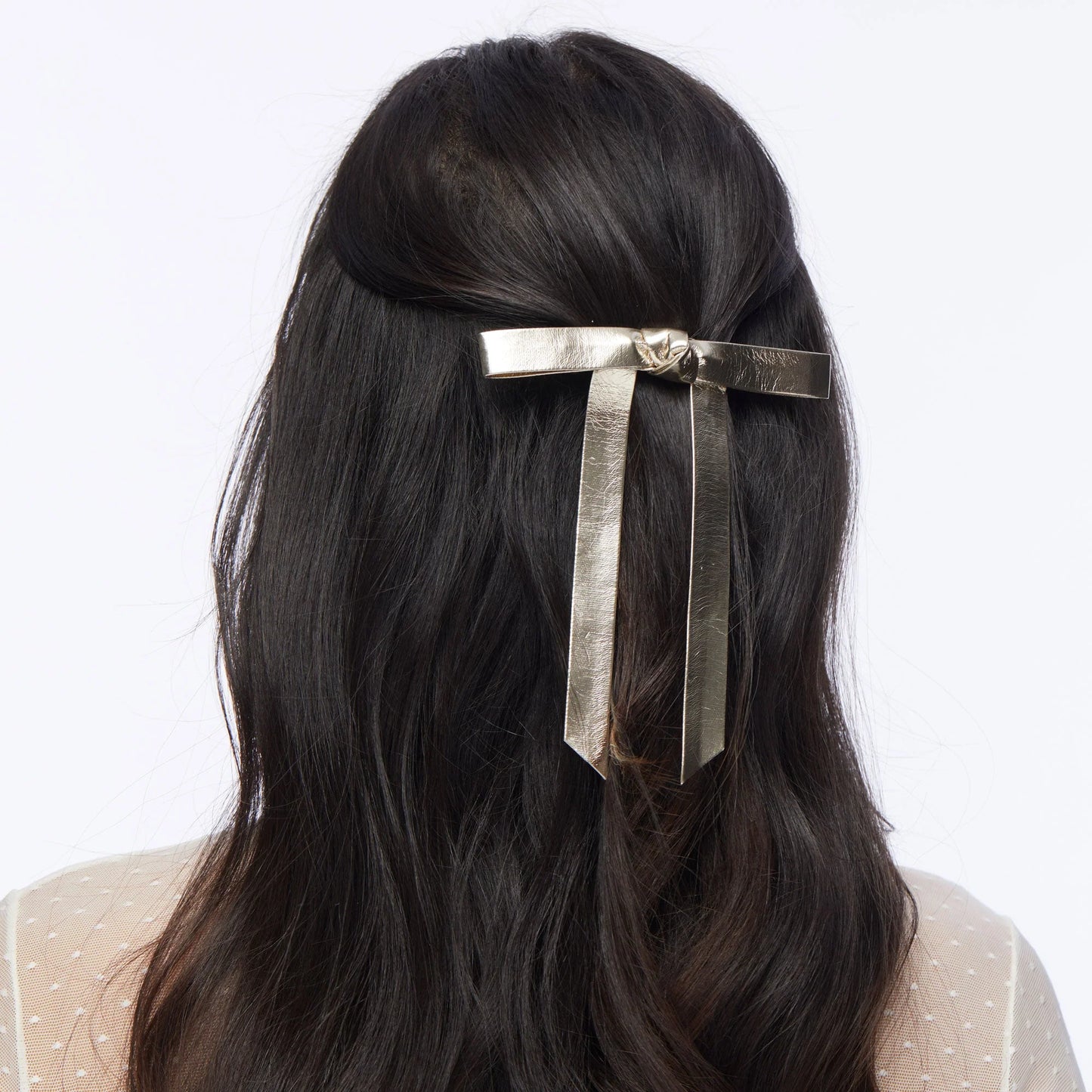 Gold Bardot Faux Leather Bow Barrette