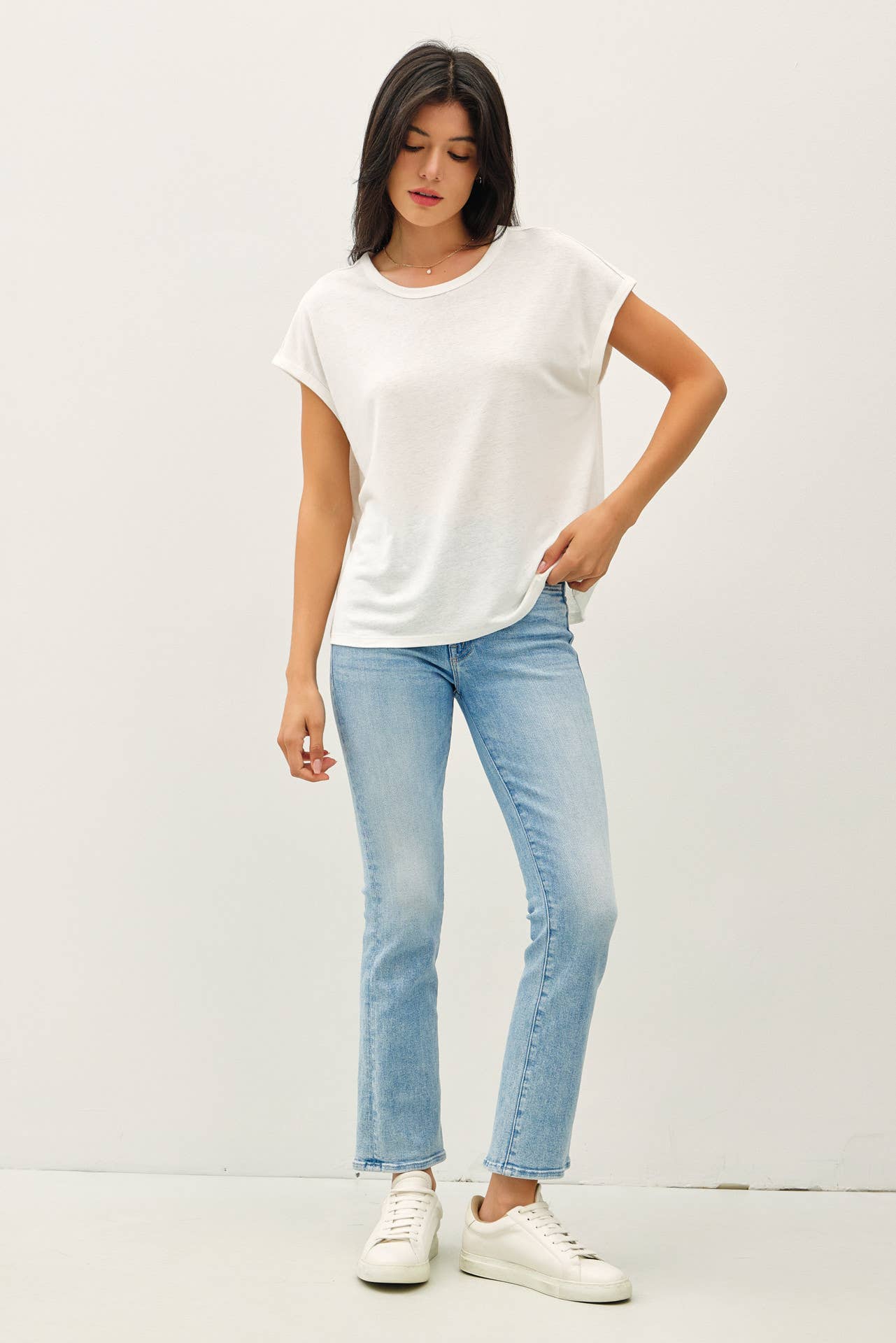 Boxy Linen Cap Sleeve Tee- Off-White