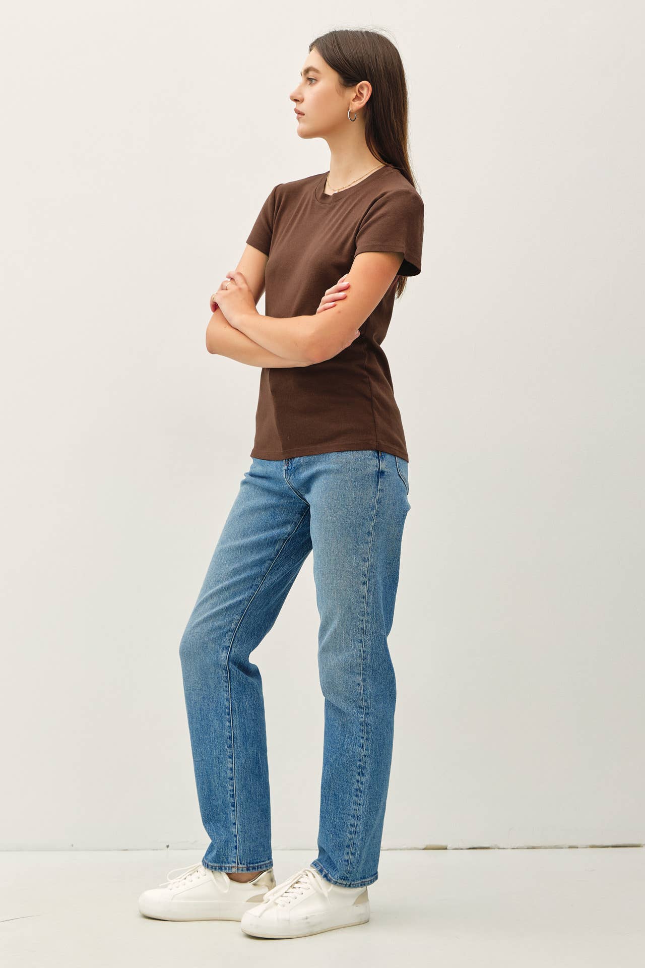 Classic Cotton Blend Crewneck- Chocolate