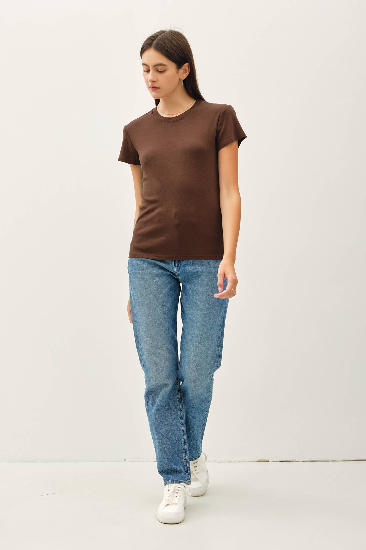 Classic Cotton Blend Crewneck- Chocolate