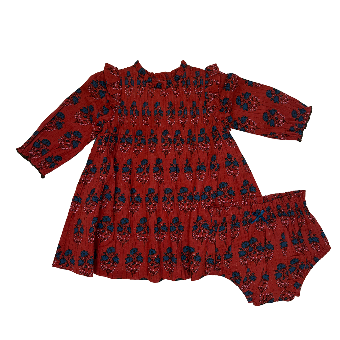 Baby Girls Jaipur Dress Set- Red Autumn Strawflower