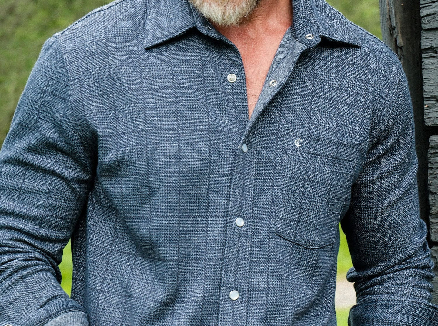 Chill-Knit Plaid Pearl Snap- Navy Jacquard