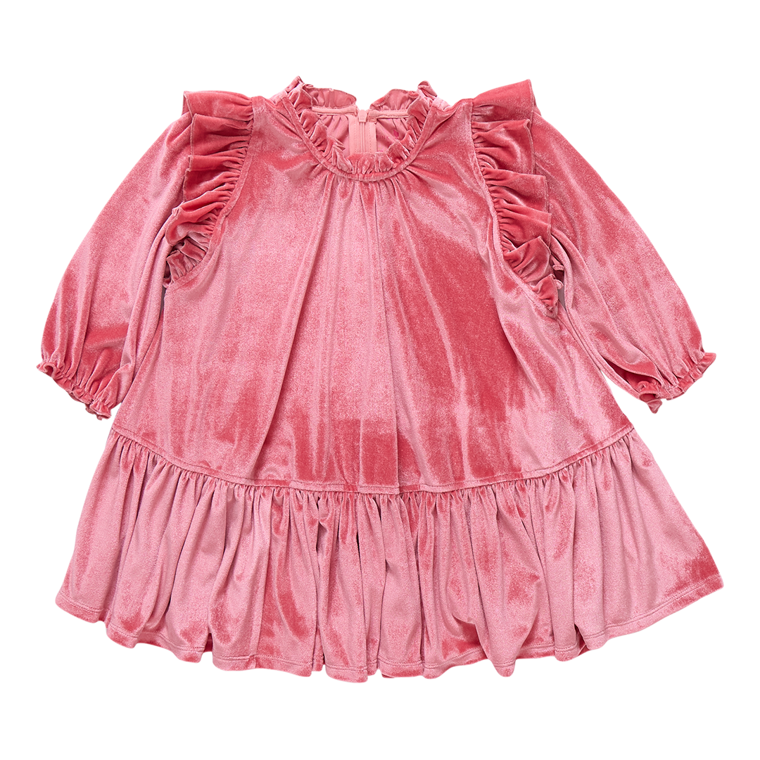 Girls Velour Harper Dress- Desert Rose
