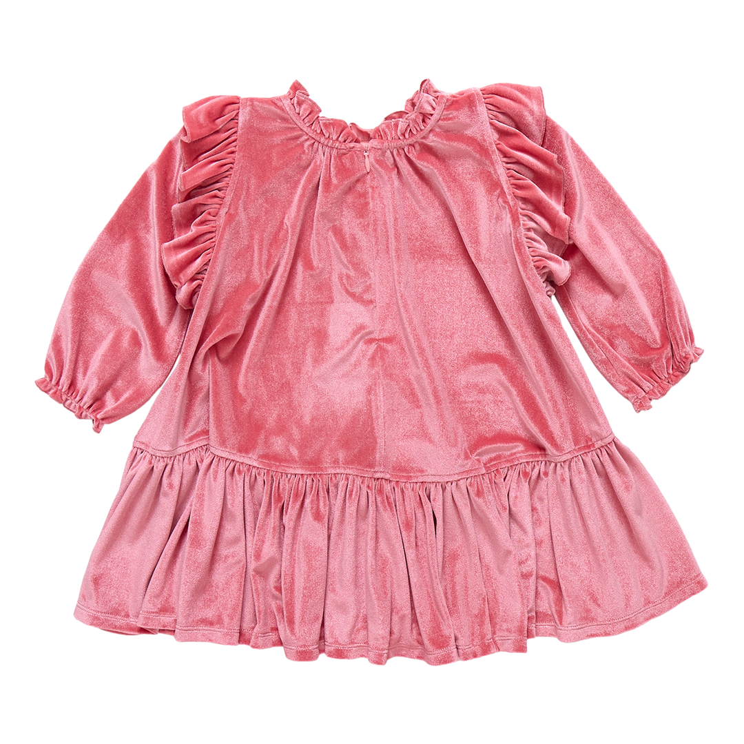 Girls Velour Harper Dress- Desert Rose
