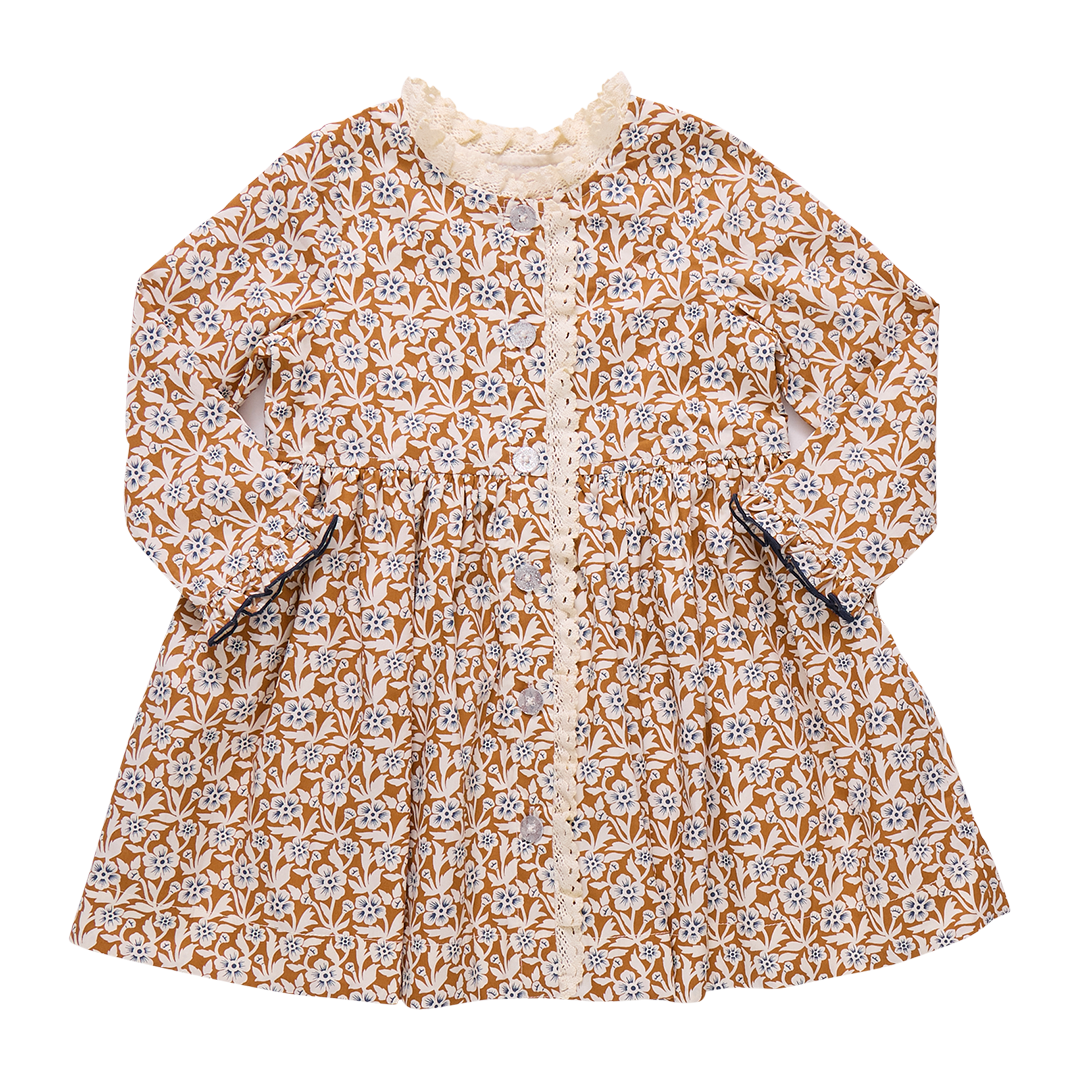 Girls Autumn Dress- Gold Climbing Floral