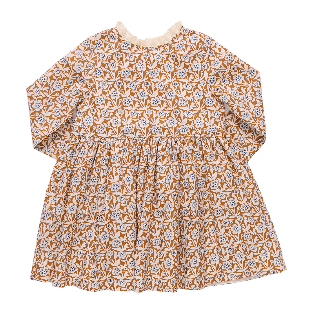 Girls Autumn Dress- Gold Climbing Floral