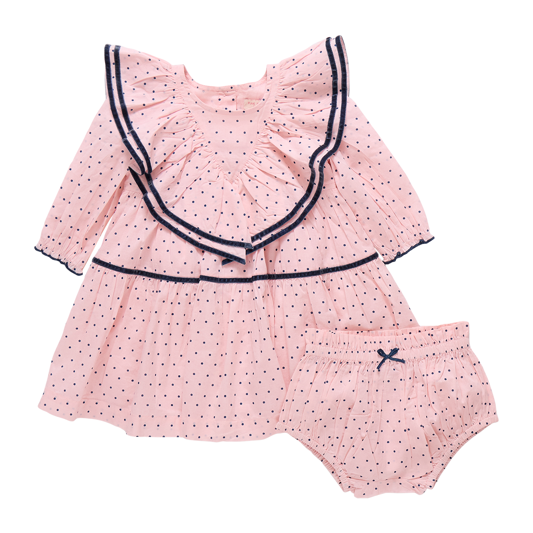 Baby Girls Raphaela Dress Set- Strawberry Cream Polka Dot