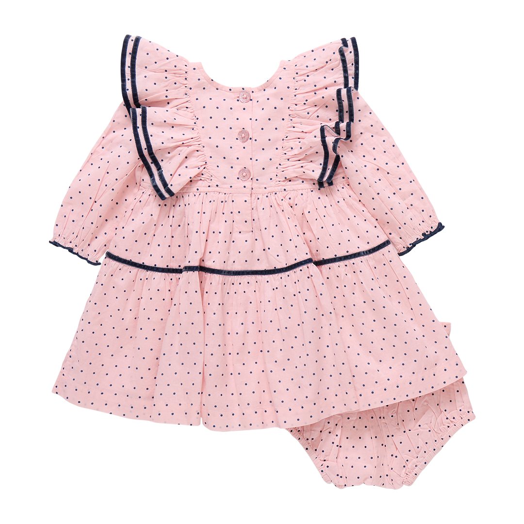 Baby Girls Raphaela Dress Set- Strawberry Cream Polka Dot
