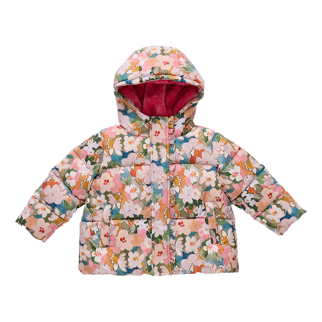 Girls Ruffle Pete Puffer- Watercolor Floral