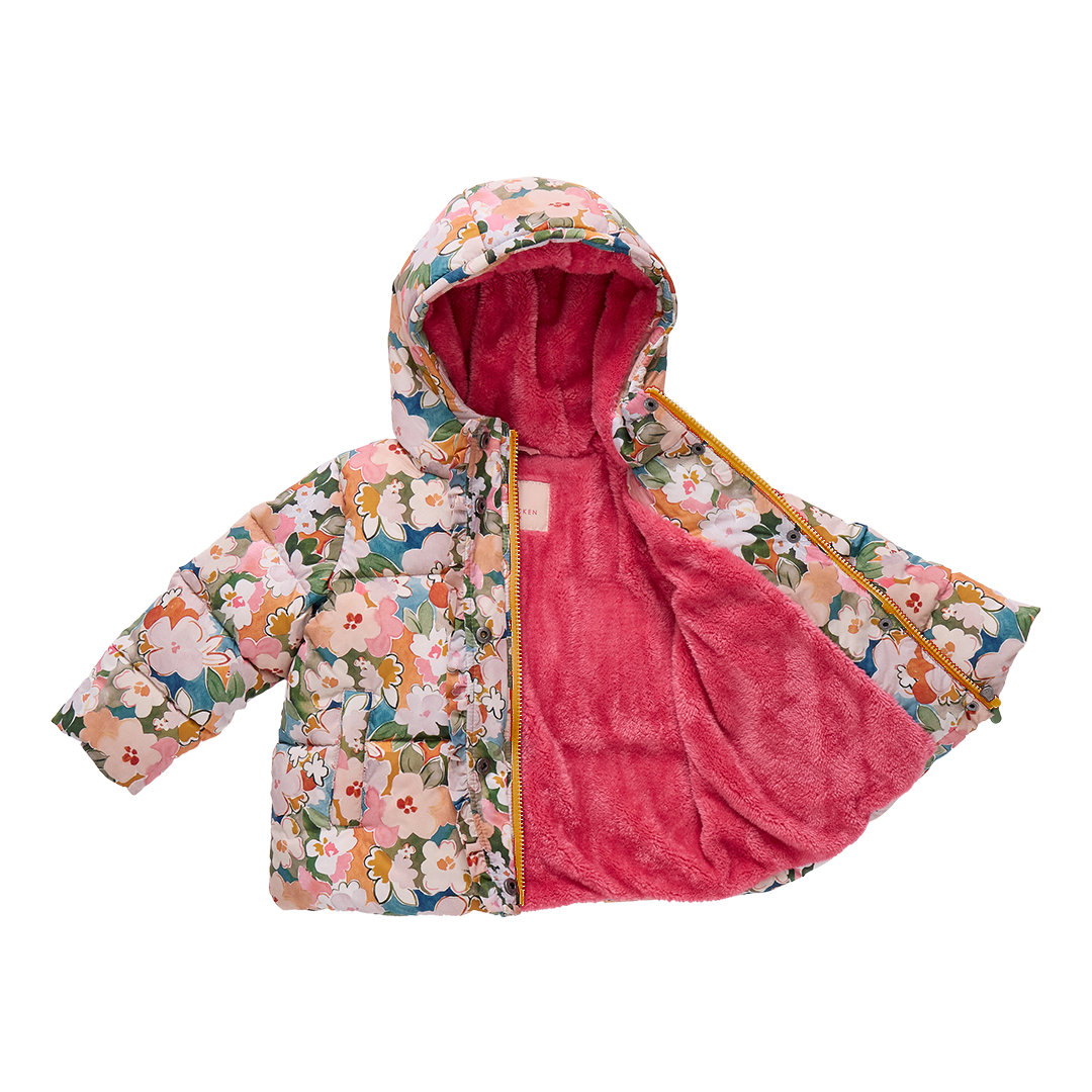 Girls Ruffle Pete Puffer- Watercolor Floral