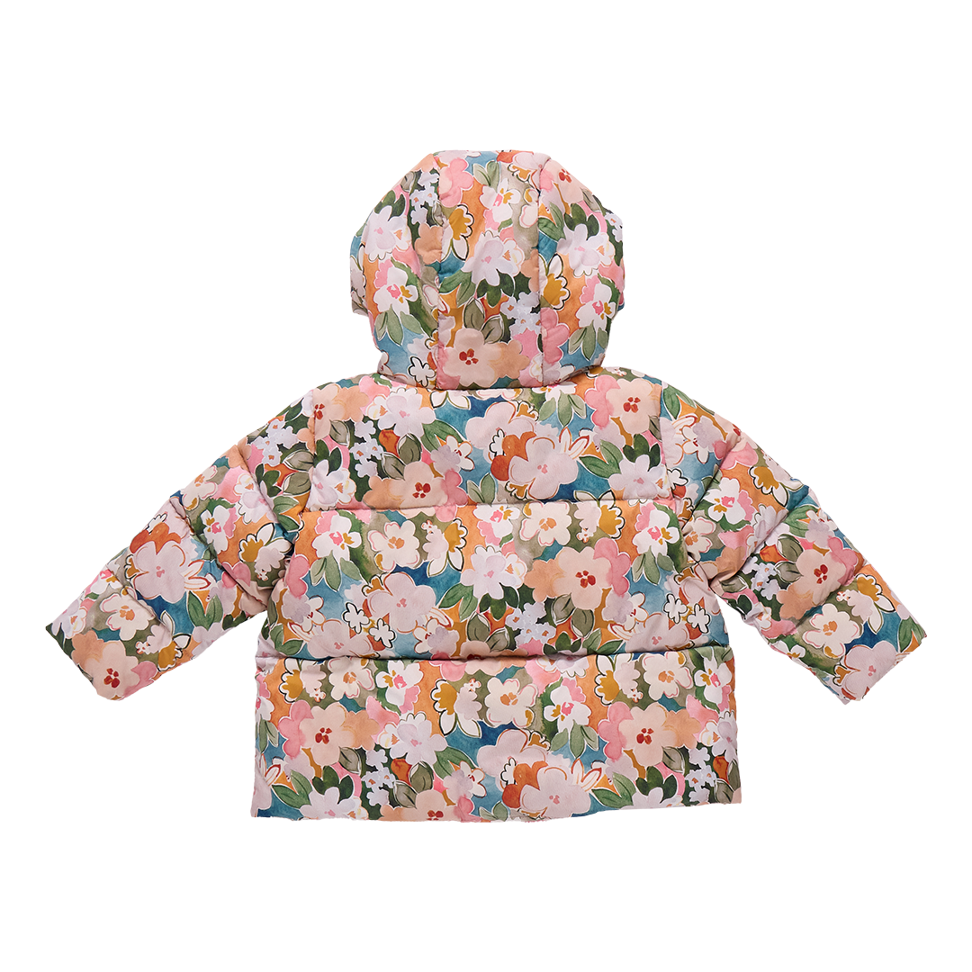 Girls Ruffle Pete Puffer- Watercolor Floral
