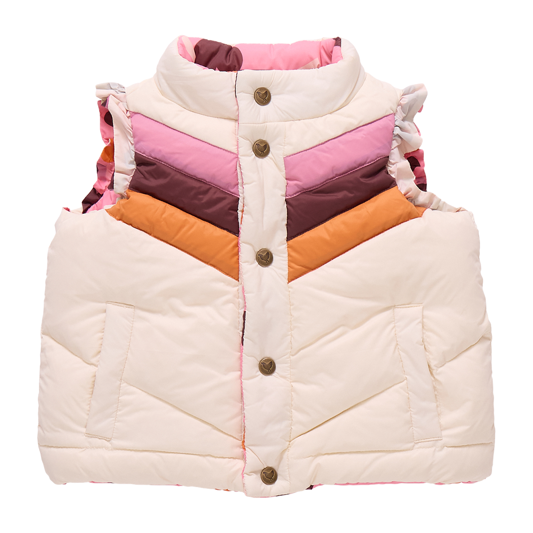 Girls Reversible Ruffle Ellis Vest- Cream Stripe