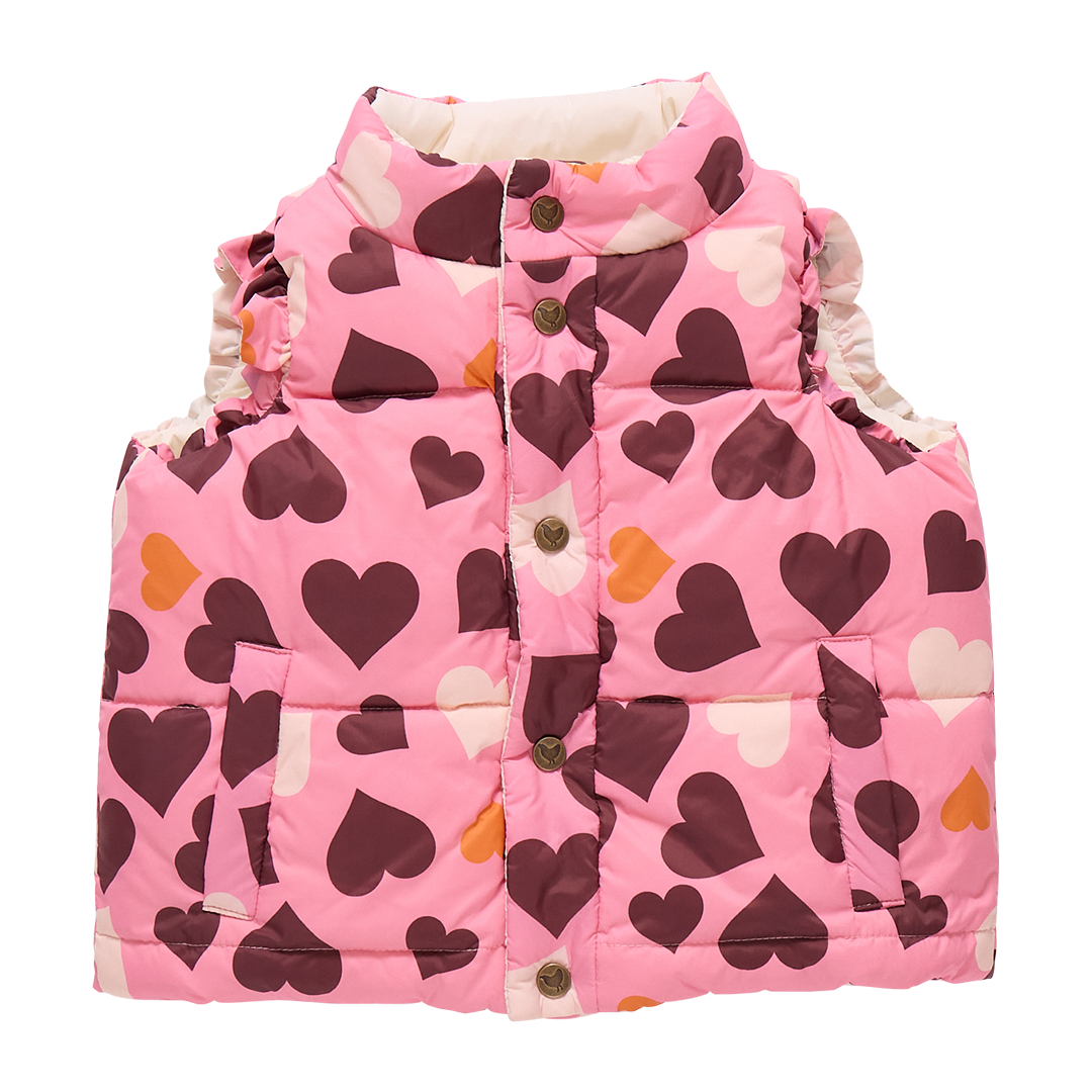 Girls Reversible Ruffle Ellis Vest- Cream Stripe