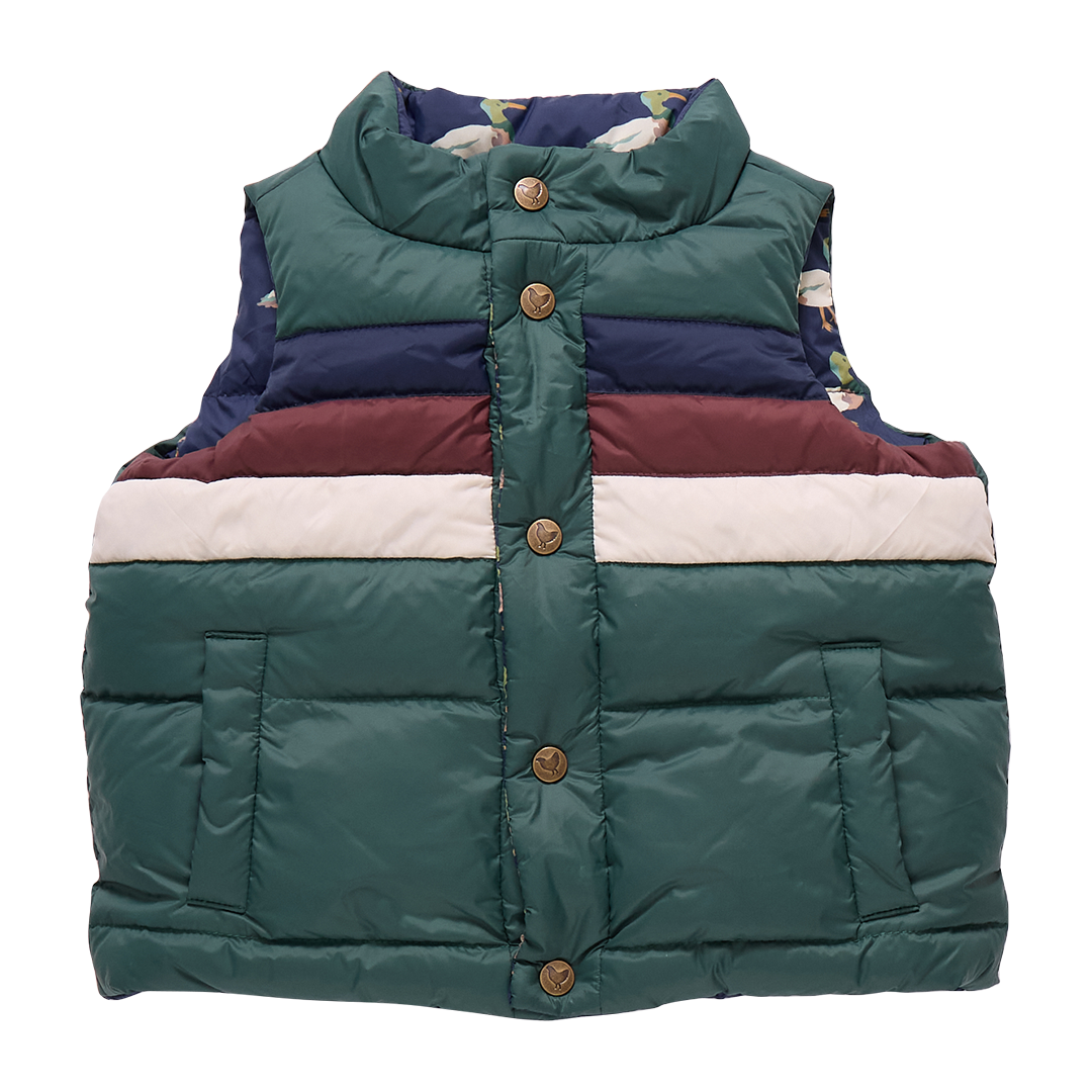 Kids Reversible Ruffle Ellis Vest- Evergreen Stripe
