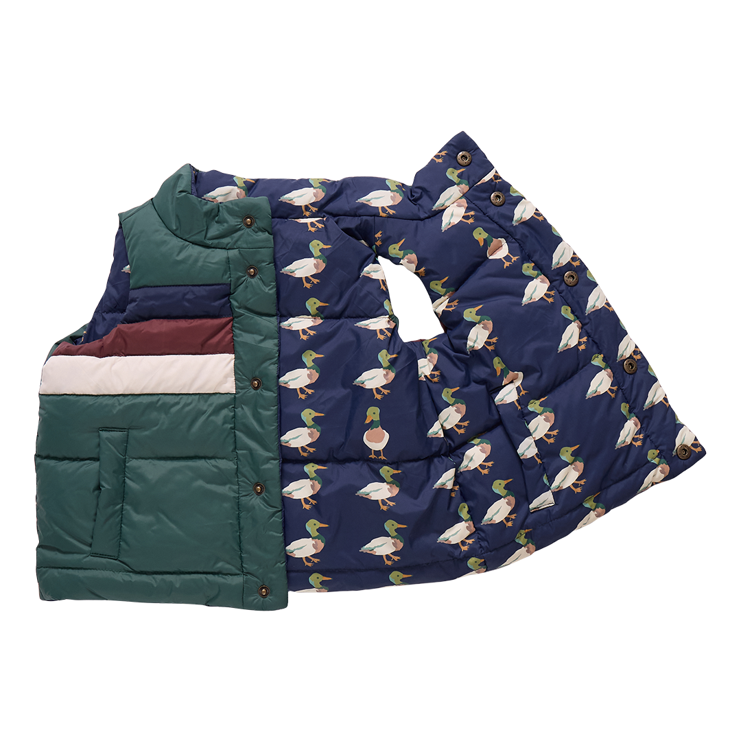 Kids Reversible Ruffle Ellis Vest- Evergreen Stripe