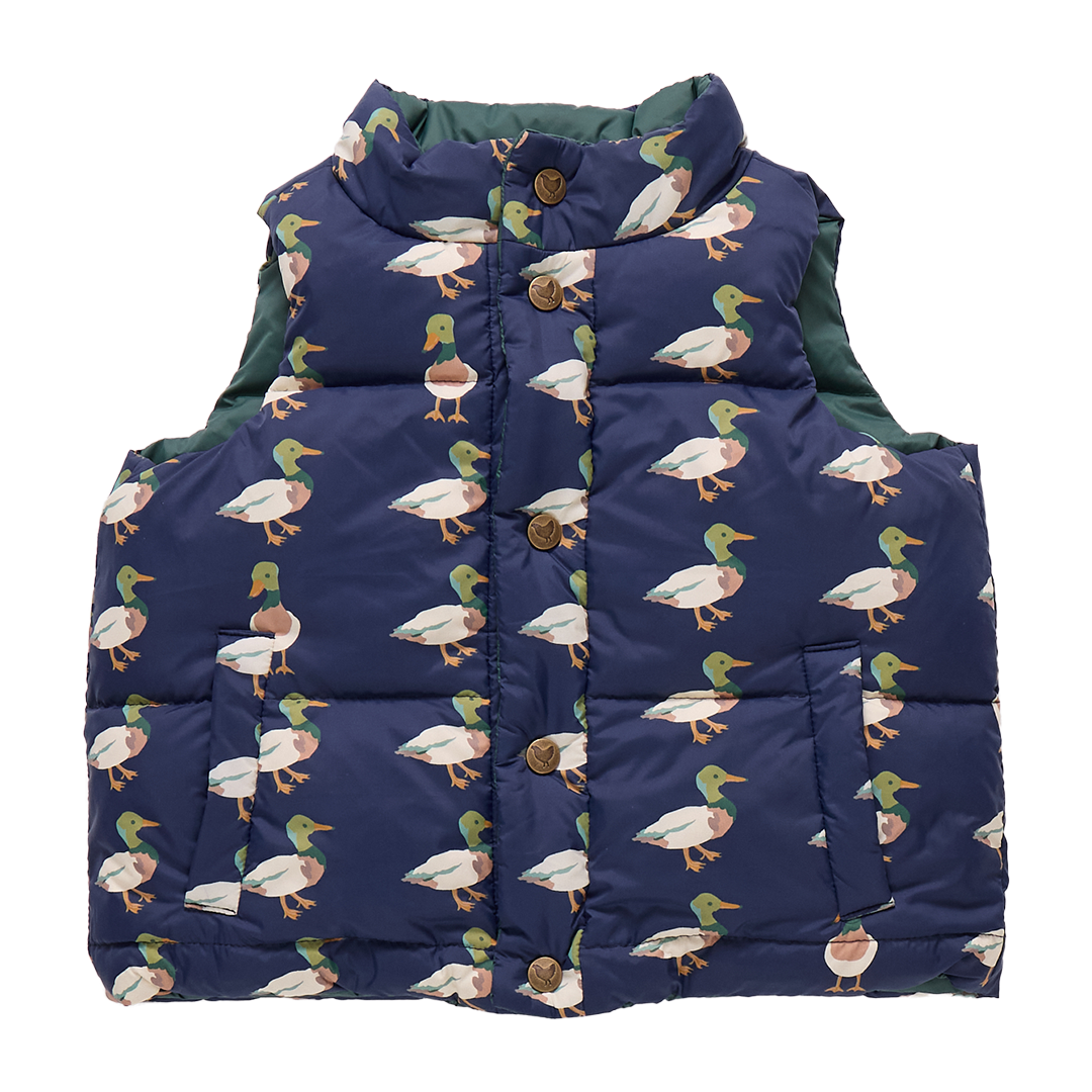 Kids Reversible Ruffle Ellis Vest- Evergreen Stripe