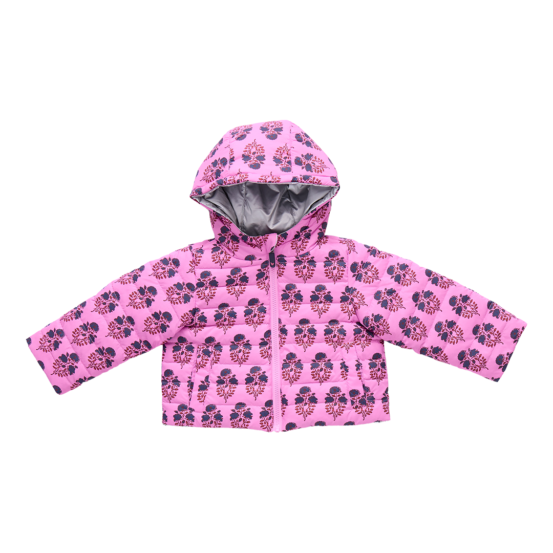 Girls Reversible Riley Jacket- Pink Strawflower