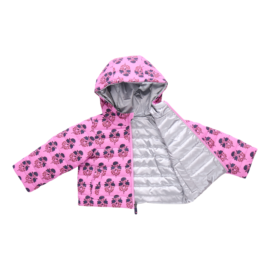 Girls Reversible Riley Jacket- Pink Strawflower