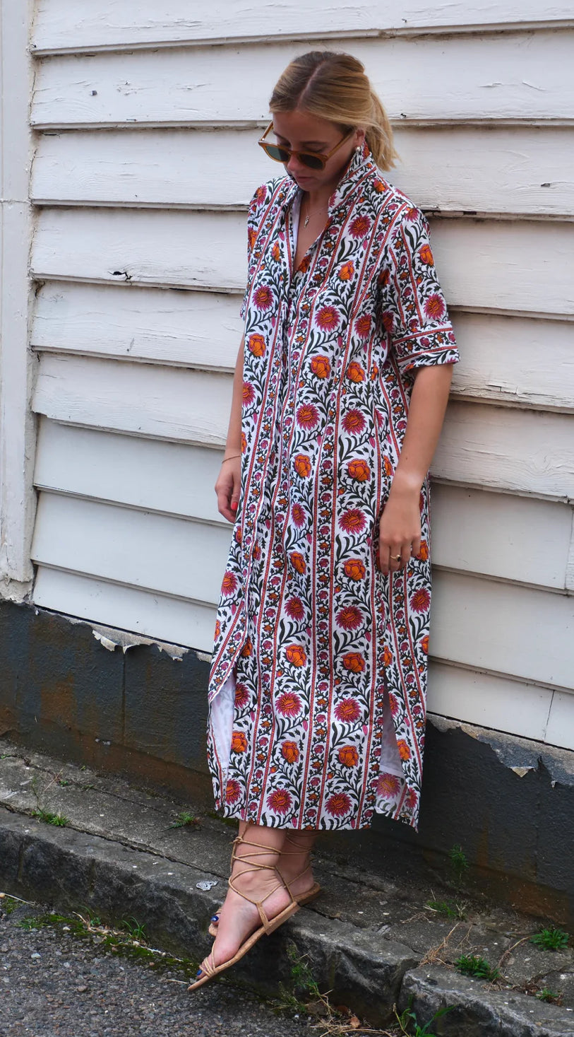 Elizabeth Maxi Short Sleeve- Tangerine Bloom