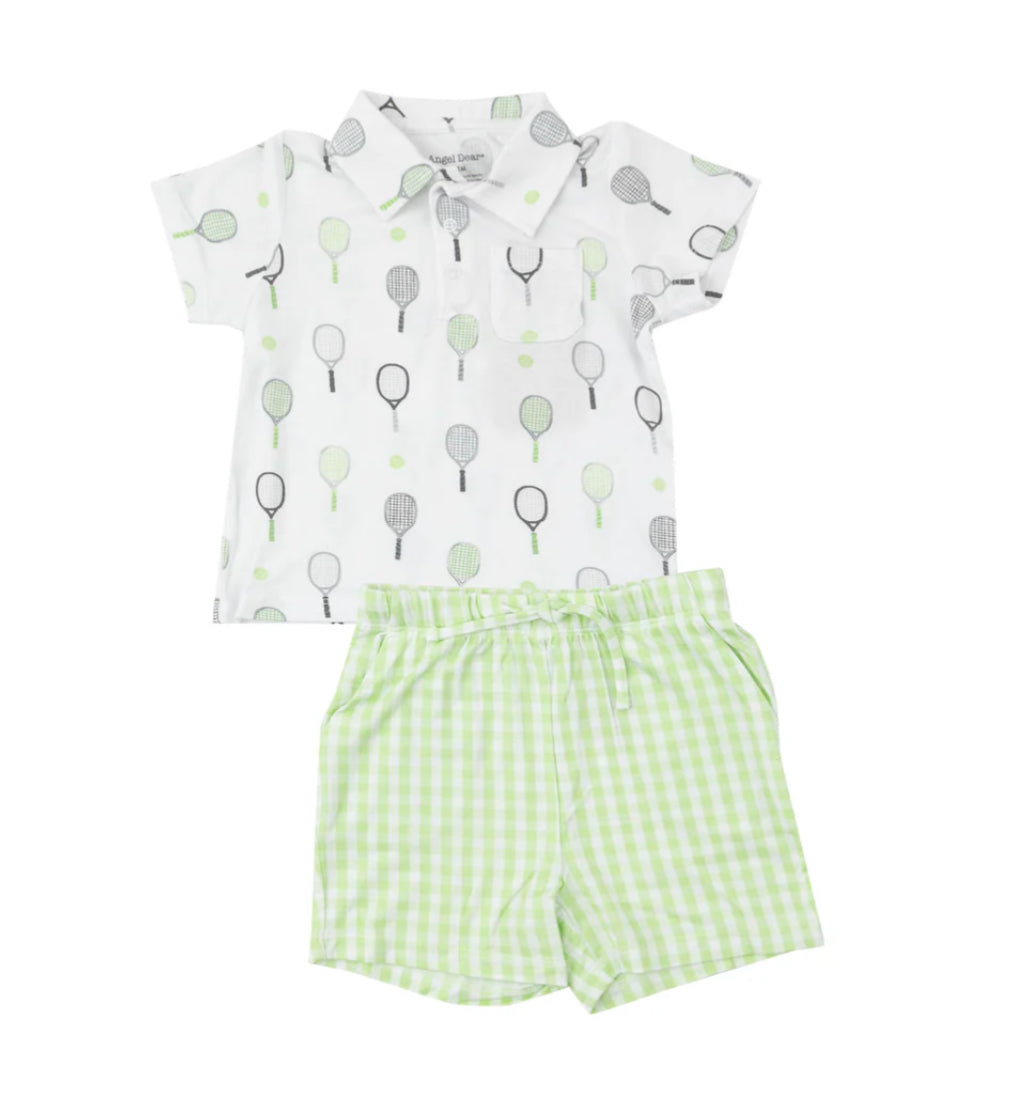 Polo Shirt and Short Set- Mini Green Gingham