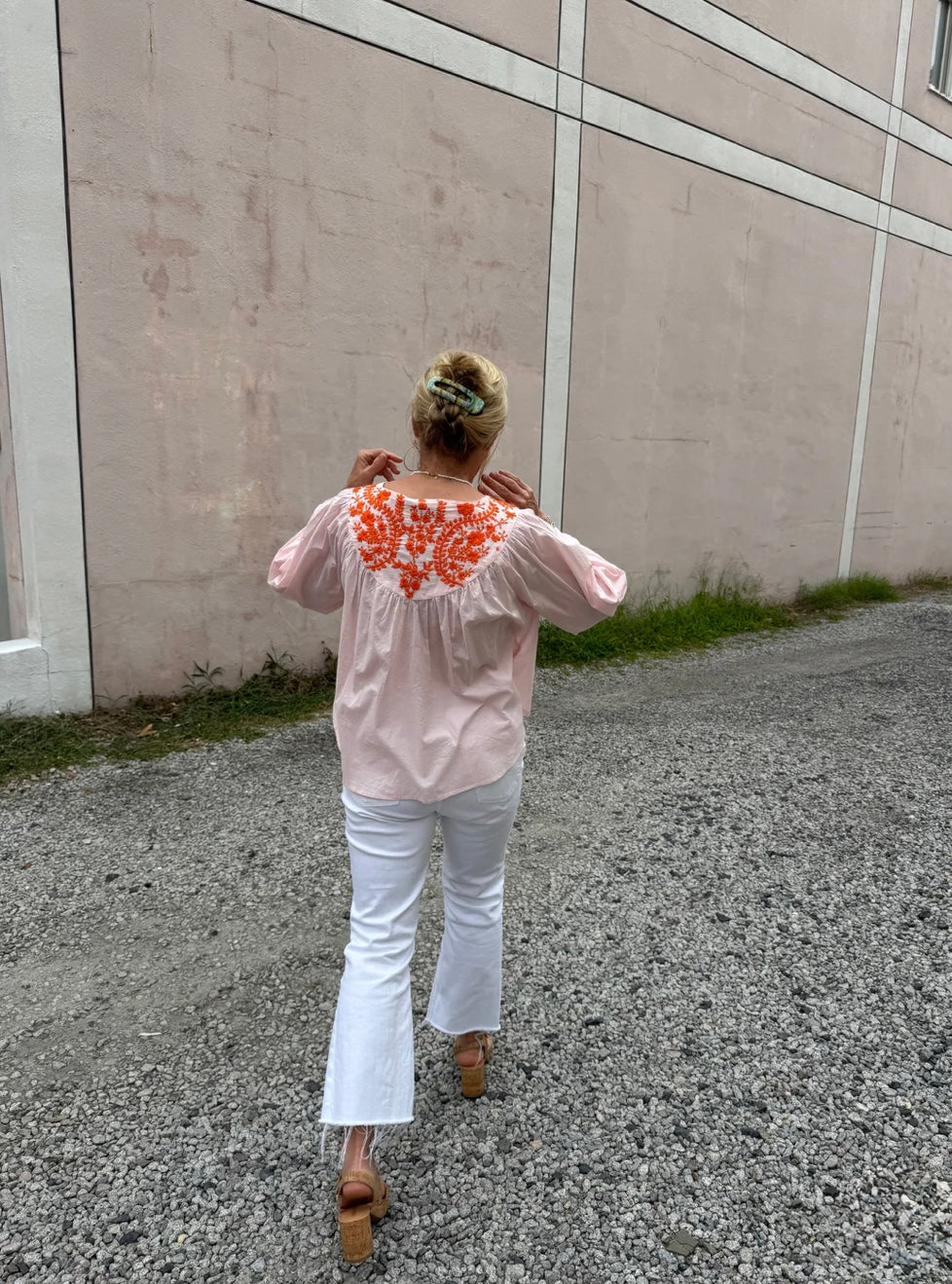 Donna Embroidered Shirt- Shell Pink