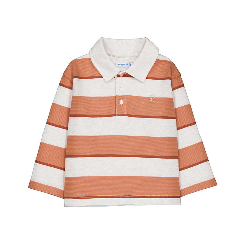 Long Sleeve Stripes Polo- Brick Red