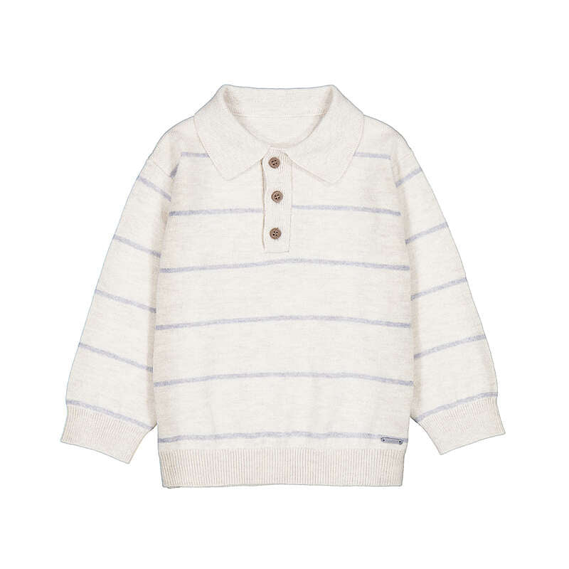 Long Sleeve Knit Polo- Stone