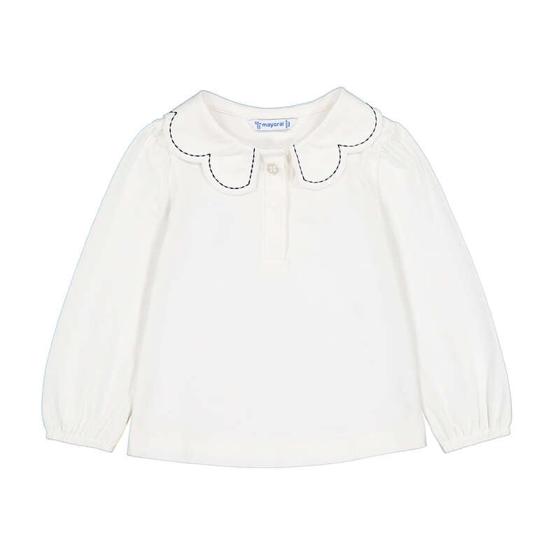 Baby Girl Polo w/ Navy Wave Collar