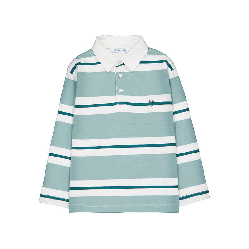 Long Sleeve Striped Polo - Aquarium