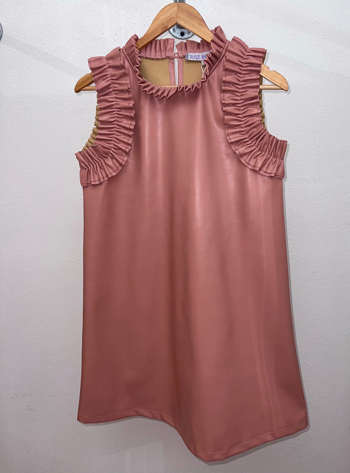 Pleather Ruffle Sleeve Dress