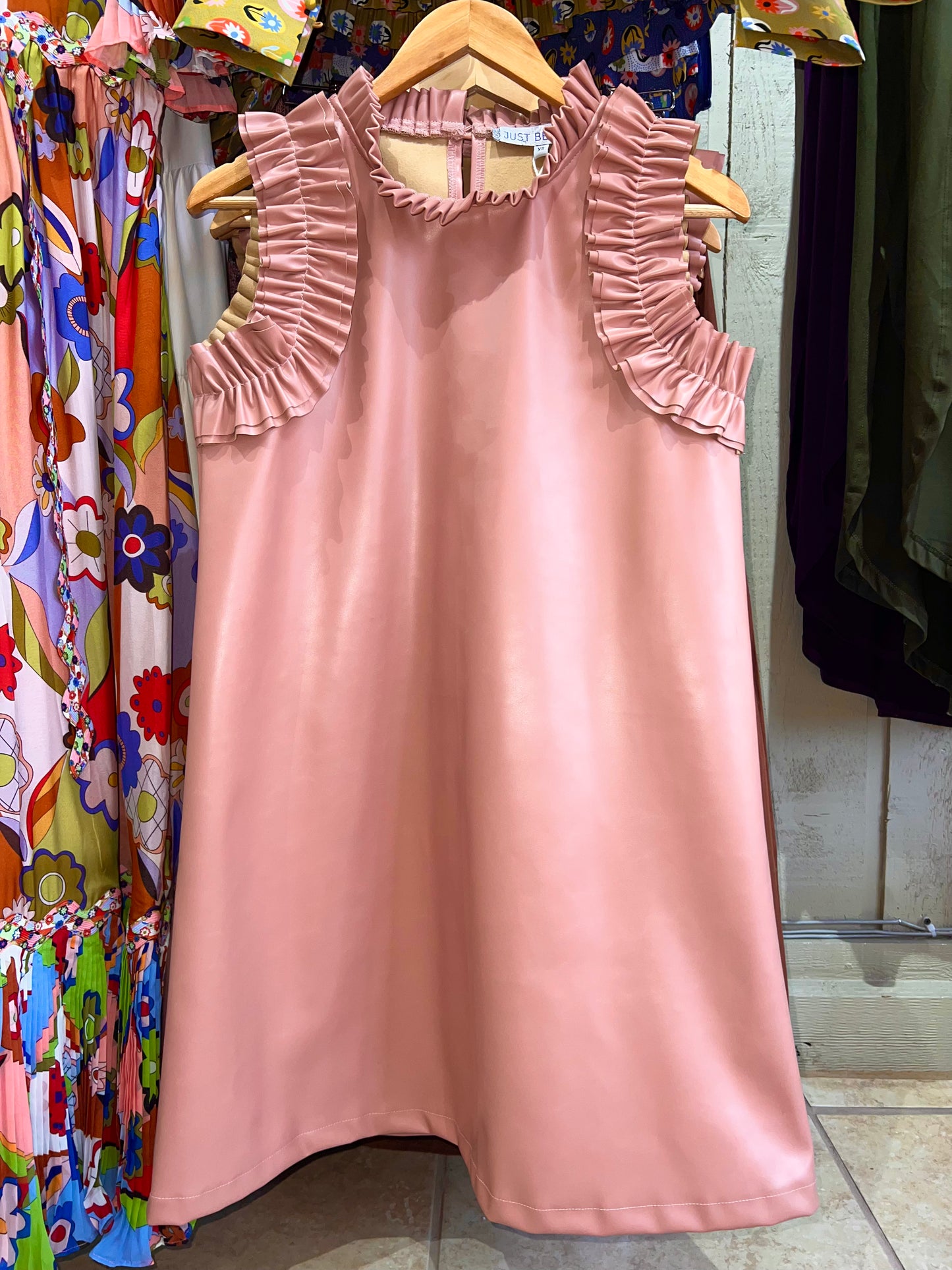 Pleather Ruffle Sleeve Dress