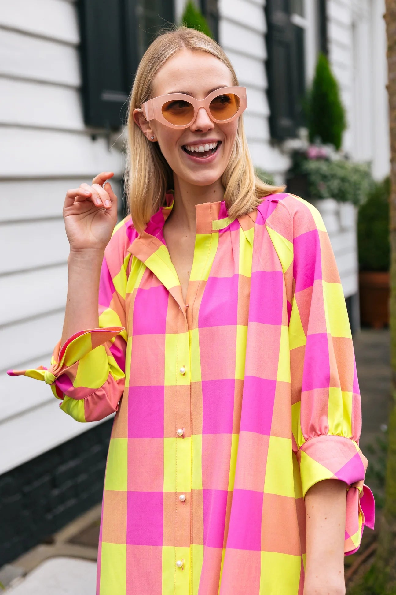 June Dress- Vivid Yellow & Pink