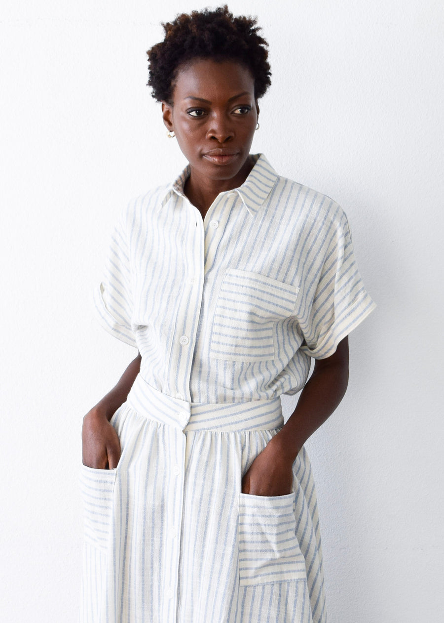 Button Down Top- Blue Stripe