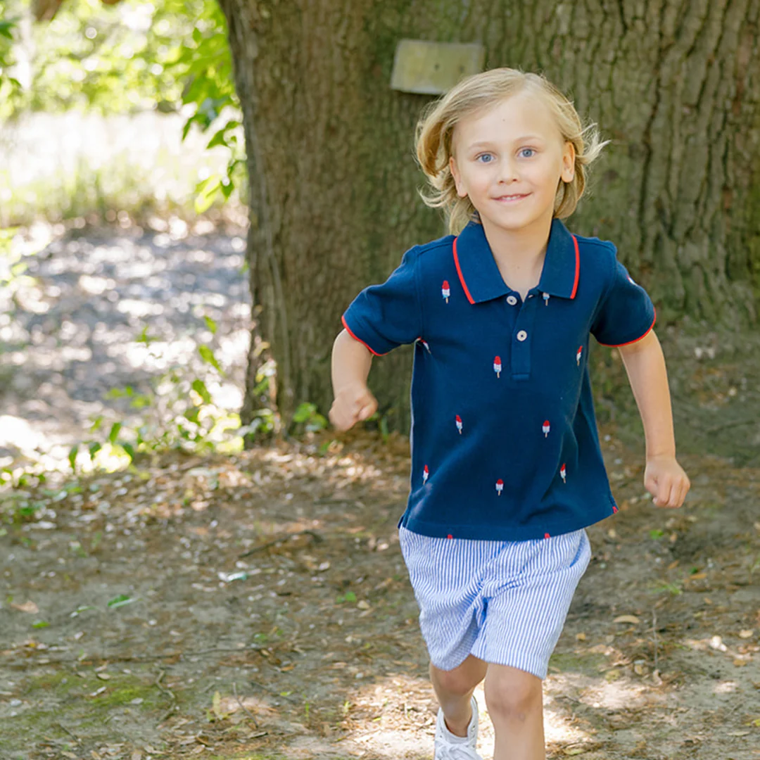 Boys Alec Shirt- Navy Rocket Pop Embroidery